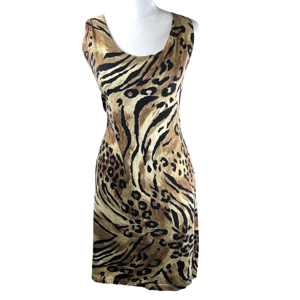 Vtg Third Generation Womens XL Neutral Cotton Animal Print Tank Dress USA Made